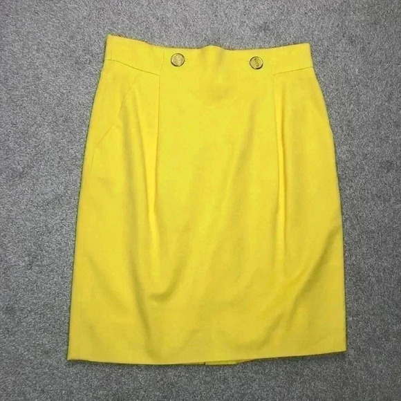 Louis Feraud Pencil Skirt Straight Yellow Color Lined Dollar Sign Buttons Sz 8 - Picture 1 of 9
